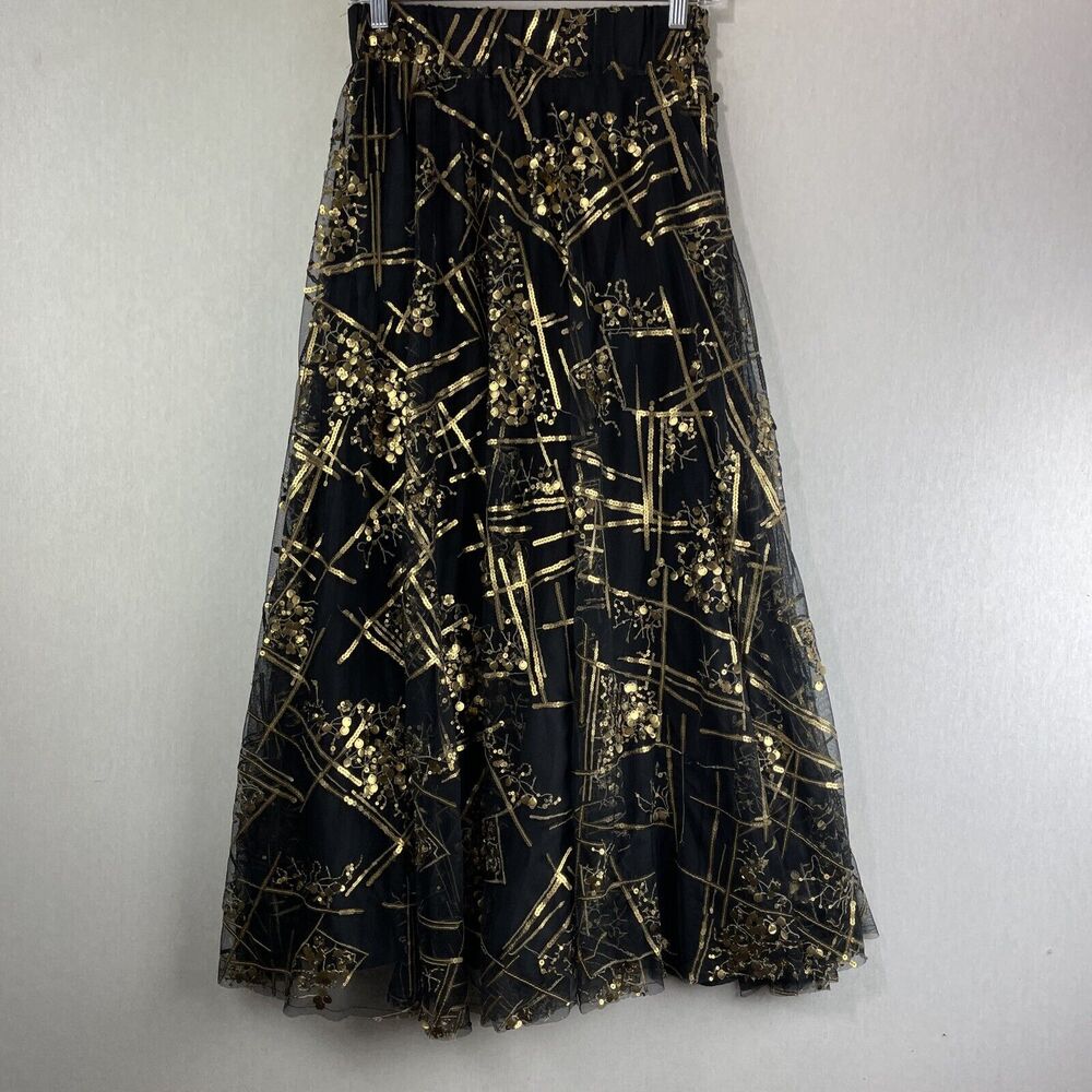 Making The Cut Sequin Maxi Skirt Size Small Black Gold Witch Gypsy Lolita NWT - Picture 4 of 16